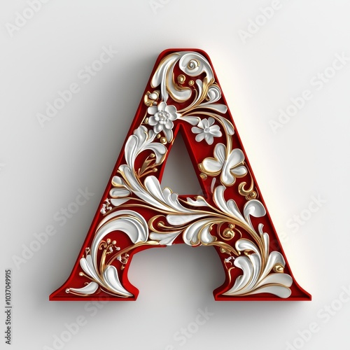 Elegant Red and Gold Letter A with Floral Design