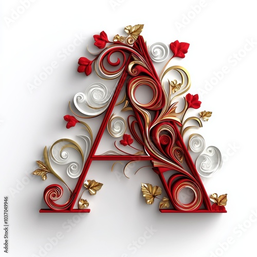 Elegant Red and Gold Letter A with Floral Design