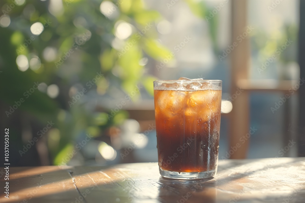 Refreshing Iced Coffee in a Sunlit Outdoor Setting Capturing the Essence of a Relaxing Summer Moment