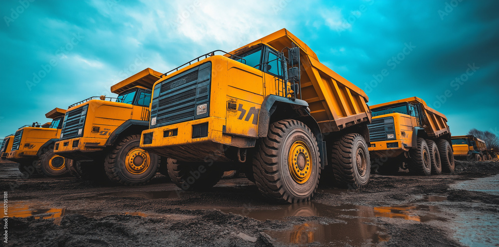 Fleet of yellow construction machines, Ai Fleet of yellow construction machines, Ai