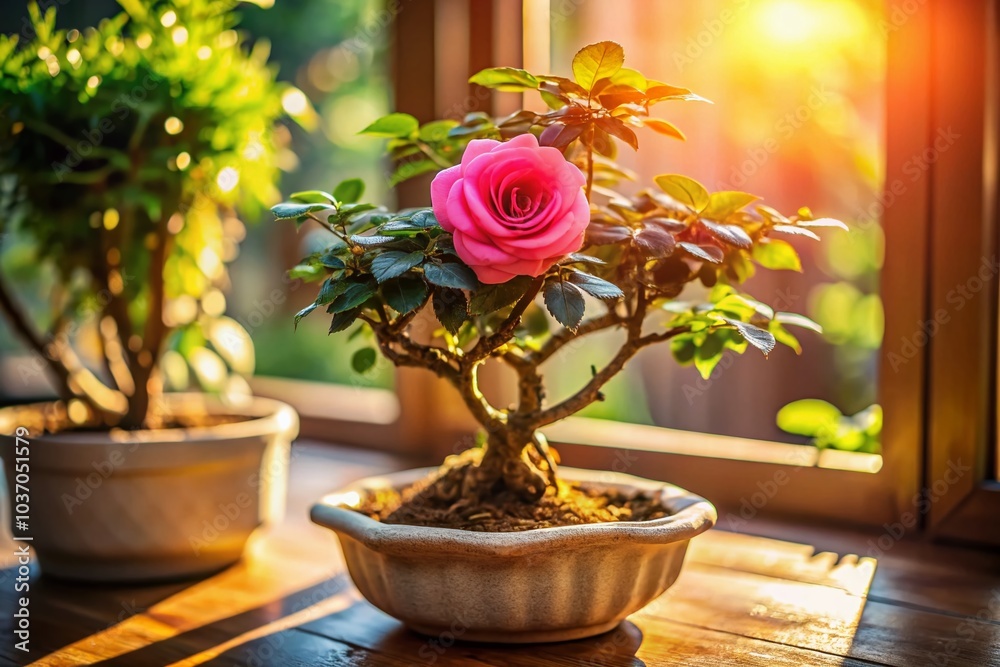 Bonsai Rose Sunlight Indoor Macro Photography Bonsai Rose Sunlight Indoor Macro Photography