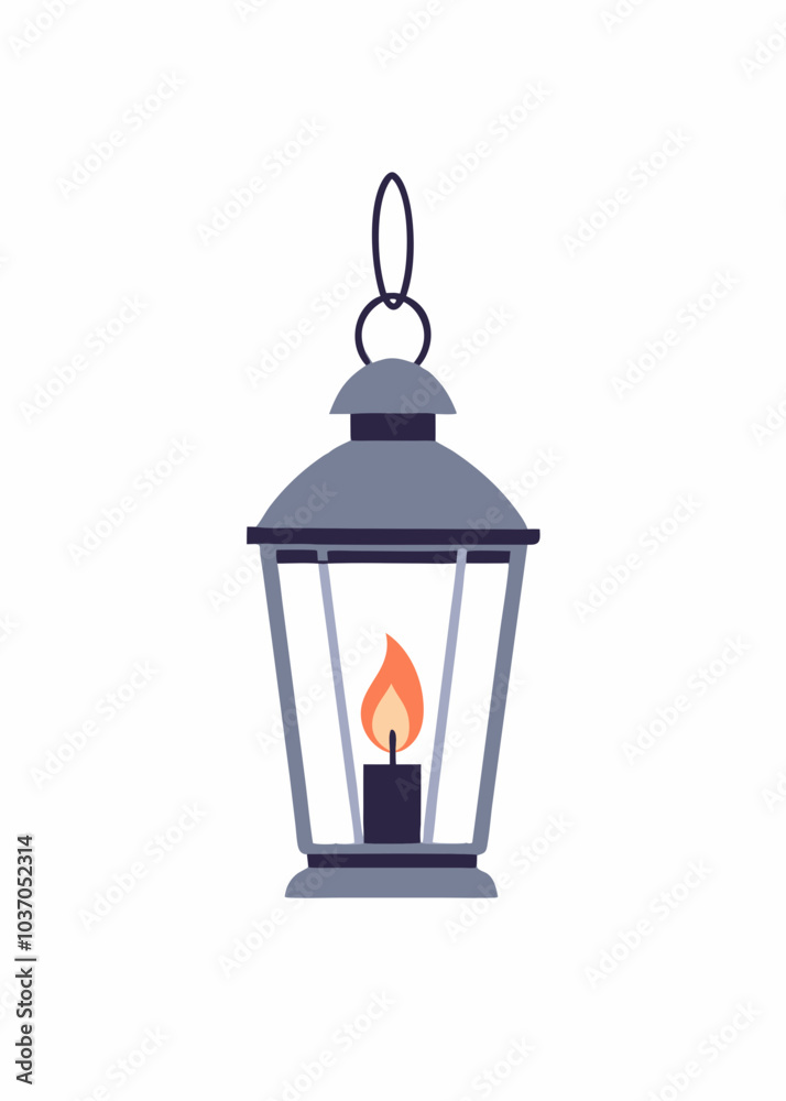 Lantern with warm light, flame inside. Lamp from metal and glass, candlelight, candle fire burning. Hanging decoration with burner. Flat vector illustration isolated on white background
Lantern with warm light, flame inside. Lamp from metal and glass, candlelight, candle fire burning. Hanging decoration with burner. Flat vector illustration isolated on white background