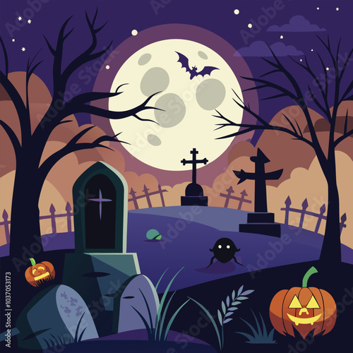 Full Moon Halloween Scene with Bats
