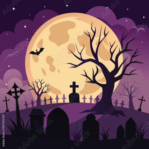 Full Moon Halloween Scene with Bats