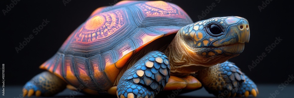 Patterned Tortoise Illustration, a whimsical depiction of a tortoise showcasing a vibrant, intricate shell design against a simple background Patterned Tortoise Illustration, a whimsical depiction of a tortoise showcasing a vibrant, intricate shell design against a simple background