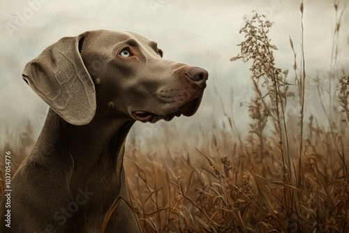 Misty Moorlit Moment of a Regal Hunting Weimaraner