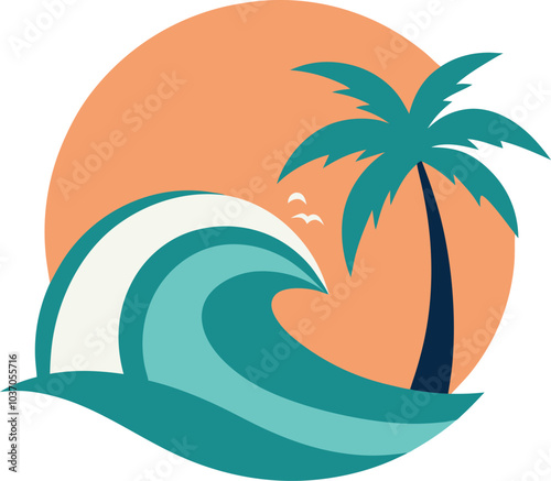 abstract wave and california palm tree vector art