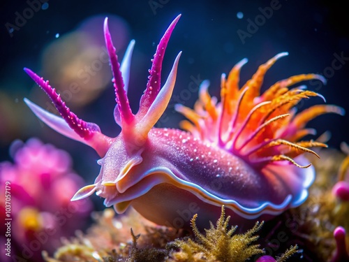 Dreamy Pink Sea Slug with Long Antennae in Low Light photo