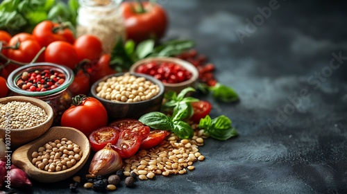 Detailed image of a dietfocused lunch featuring organic vegetables and healthy grains with a minimalist background photo