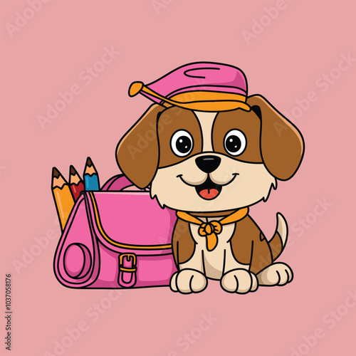 Cute brown cartoon puppy smiling with playful eyes and soft, toy-like features
