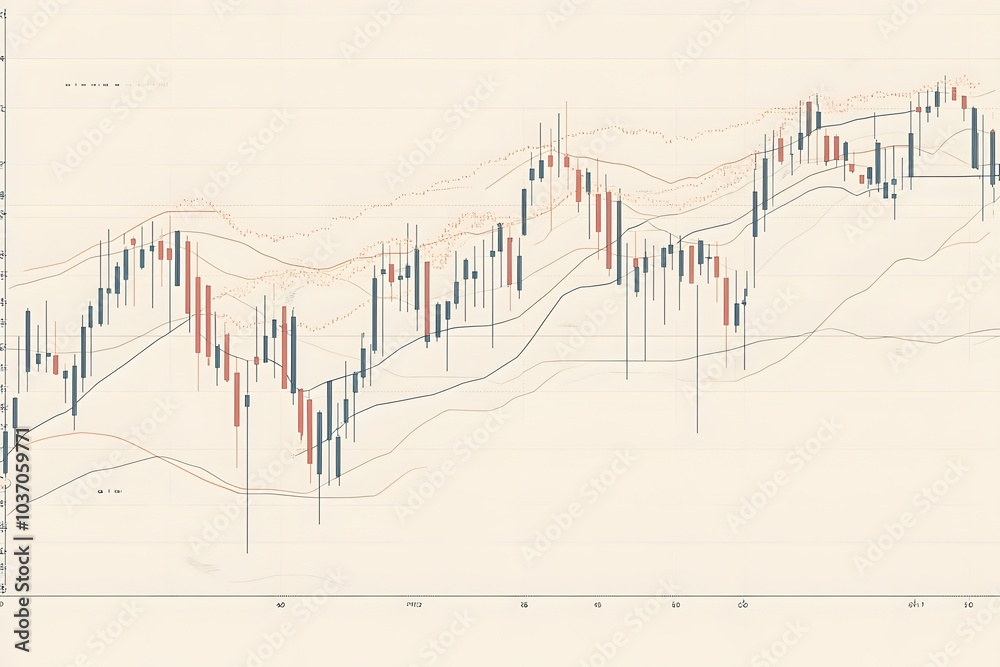 Obraz premium Candlestick Chart with Trend Lines and Moving Averages