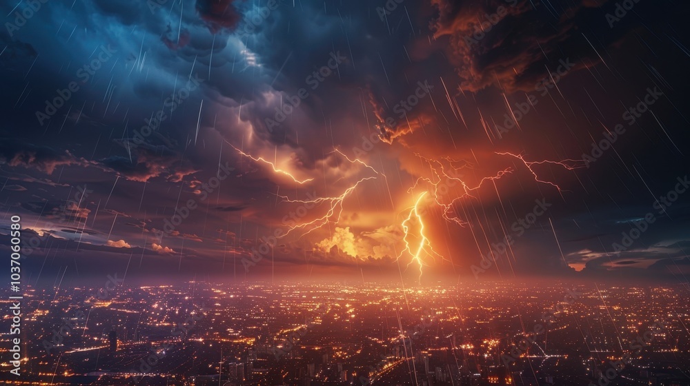 The abstract nature of a lightning storm is mesmerizing. Dark clouds and rain create a powerful scene. The abstract nature of a lightning storm is mesmerizing. Dark clouds and rain create a powerful scene.