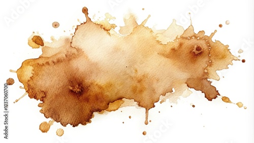 abstract coffee stain mark brown watercolor heart splash on white background