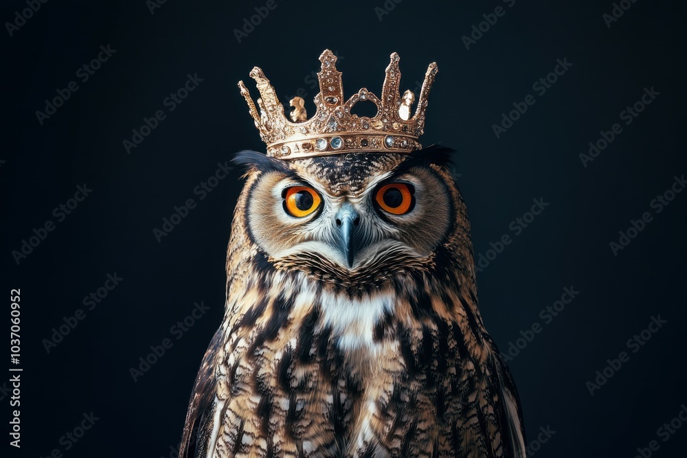 Portrait of a wise owl wearing a crown, vintage studio backdrop, soft lighting, professional photography Portrait of a wise owl wearing a crown, vintage studio backdrop, soft lighting, professional photography