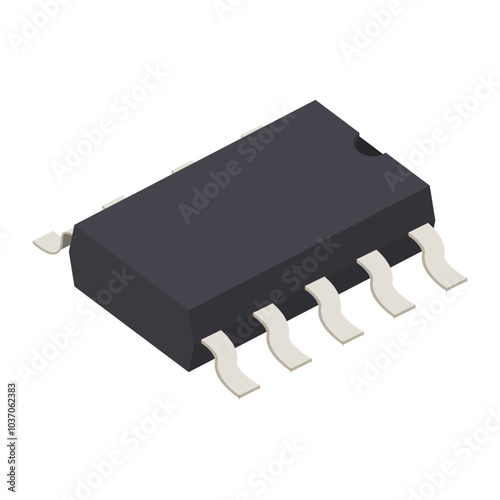 Realistic microchip computer electronic components on white background. Microchip icon. Computer processor technology. Microprocessor.
