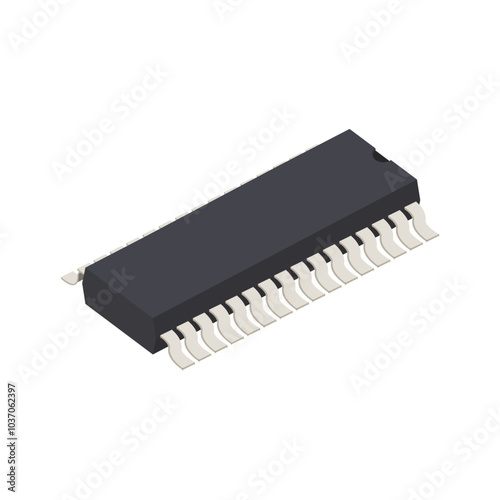 Realistic microchip computer electronic components on white background. Microchip icon. Computer processor technology. Microprocessor.
