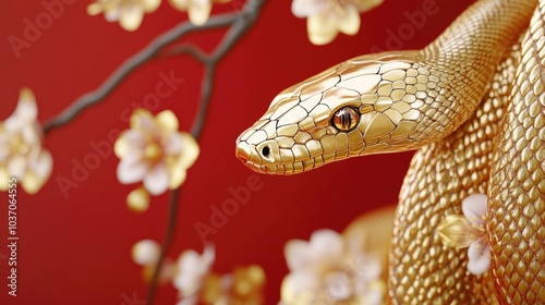 Golden Snake Encircled by Cherry Blossoms