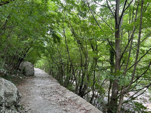Mountaineering and recreational trails in the Velika Paklenica canyon, Starigrad (Paklenica National Park, Croatia) - Bergsteiger in der Schlucht Velika Paklenica, Starigrad (Nationalpark Paklenica) photo