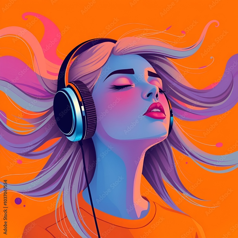 Obraz premium Digital Artwork of a Woman Immersed in Music