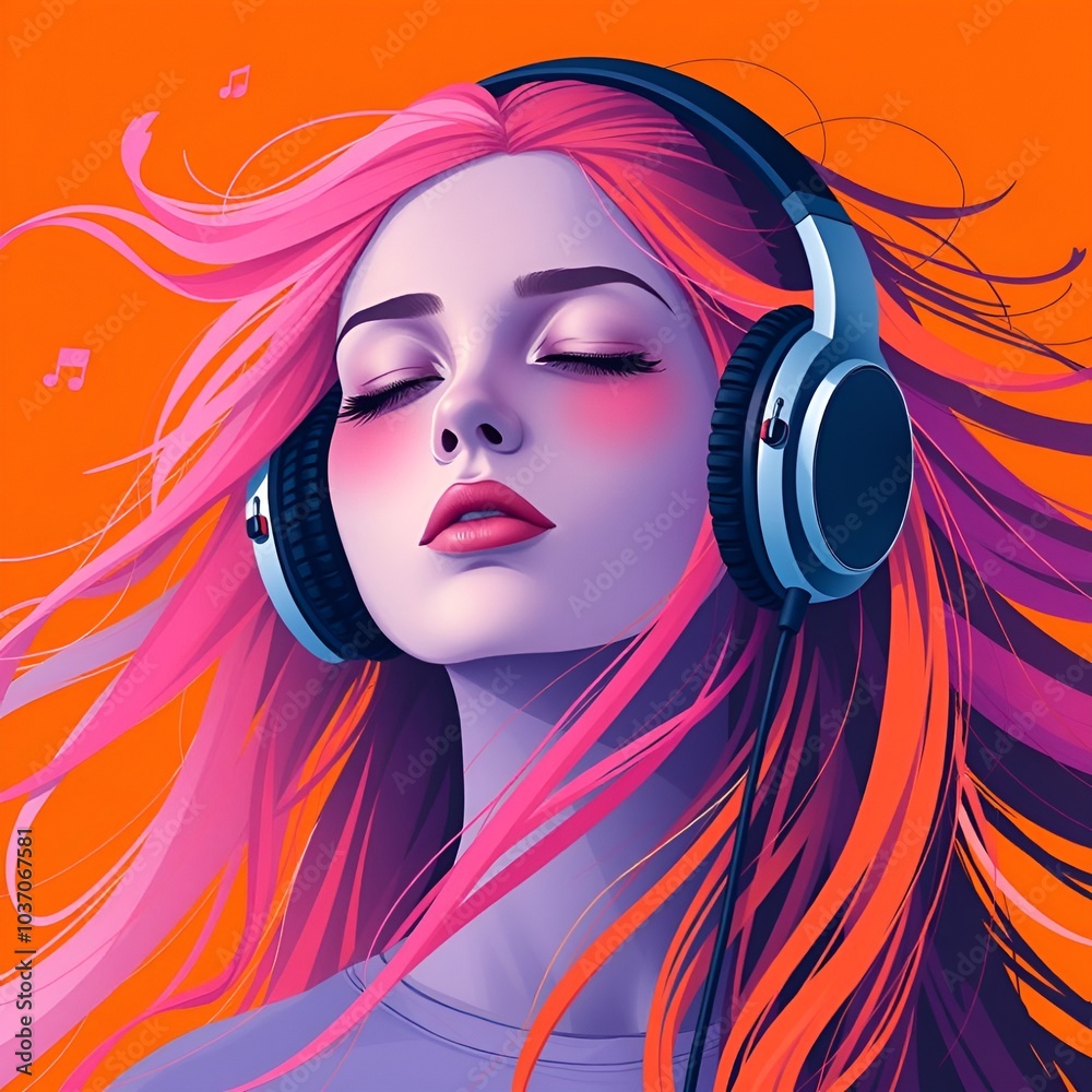 Obraz premium Digital Artwork of a Woman Immersed in Music