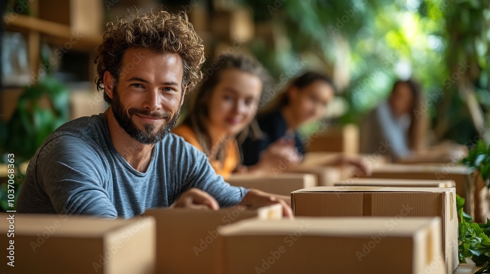 Group of people preparing boxes for community donation with a focus on care and recycling Group of people preparing boxes for community donation with a focus on care and recycling