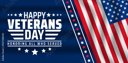 happy Veterans day celebration background or banner design template with usa flag. Honoring all who served. Veterans day background with american flag.