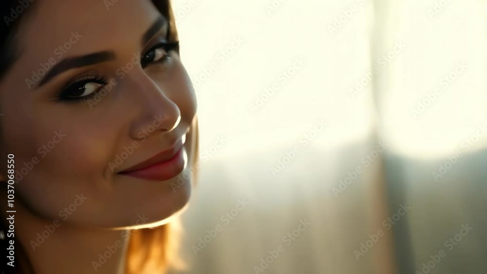 Woman smiling in soft light with warm background Woman smiling in soft light with warm background