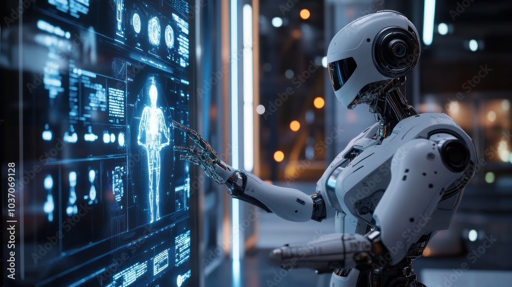 Fototapeta premium Android Interacting with a Digital Interface