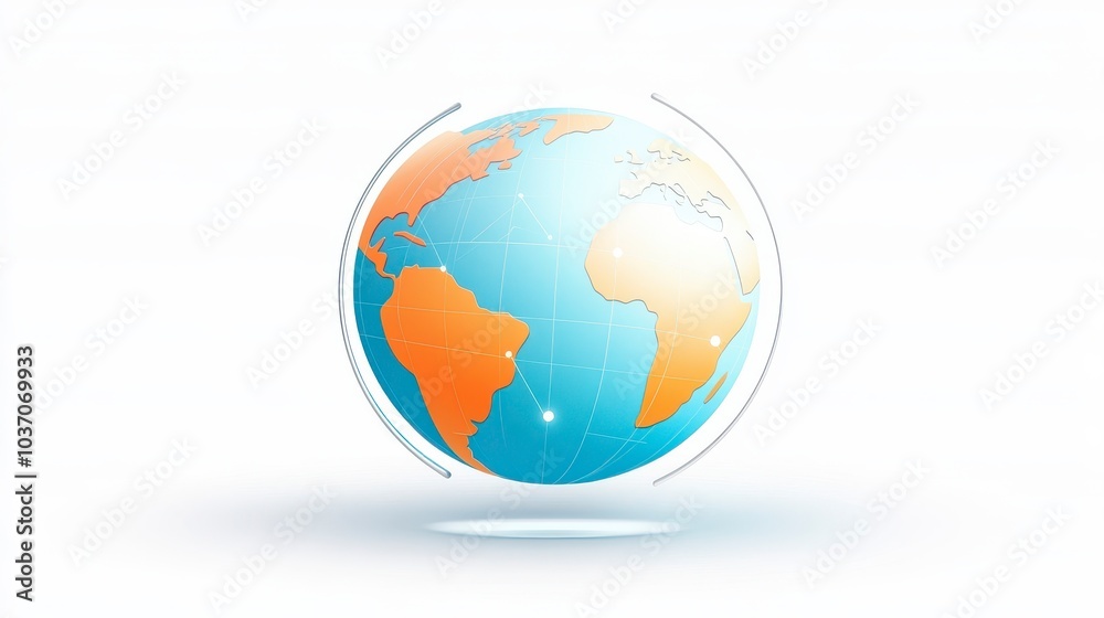 Fototapeta premium Flat Globe Icon with Orange and Blue Design