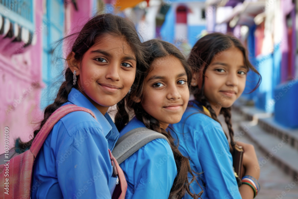 Smiling faces of a group of school girls of Indian ethnicity in the outdoor Smiling faces of a group of school girls of Indian ethnicity in the outdoor
