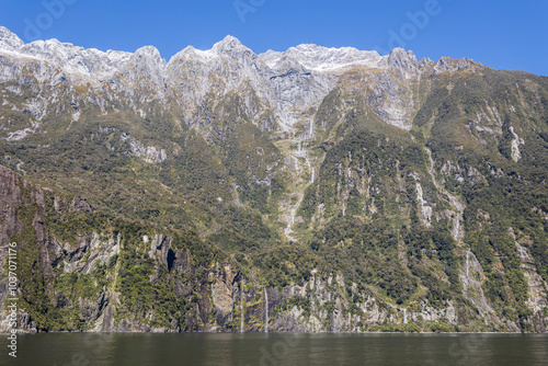 Milford sound fjord dominating dramatic mountain landscape in new zealand