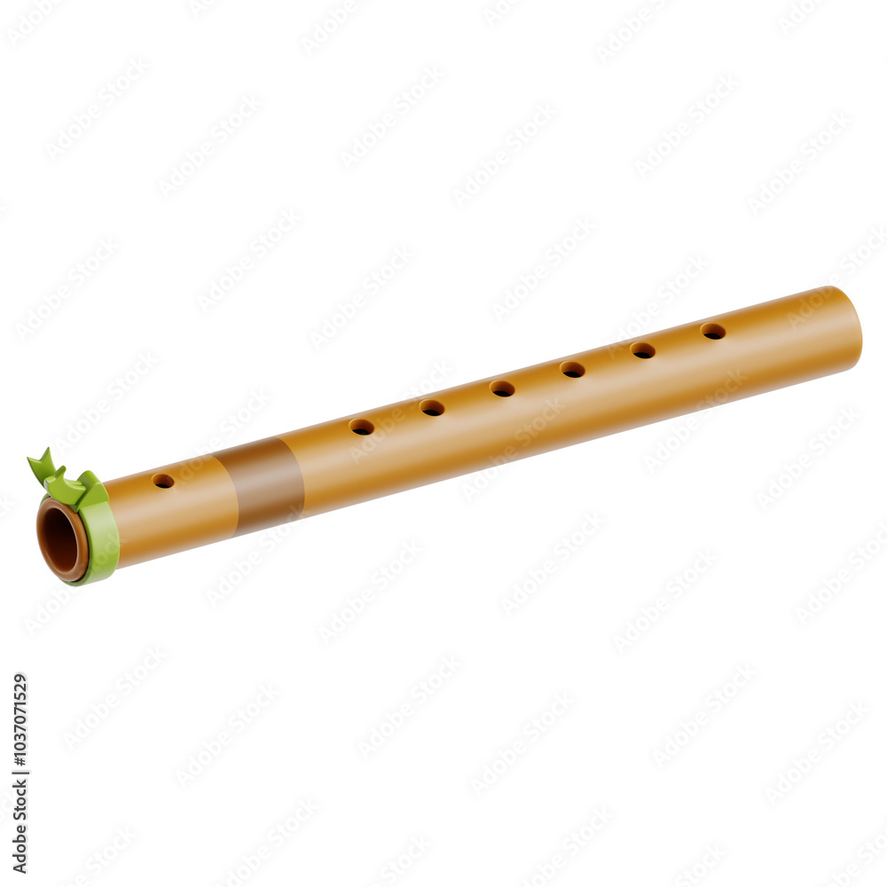 Naklejka premium Handcrafted Bamboo Flute with Leaf Decoration