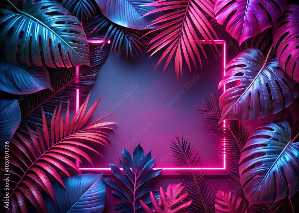 Neon Pink Tropical Leaves Party Background Neon Pink Tropical Leaves Party Background