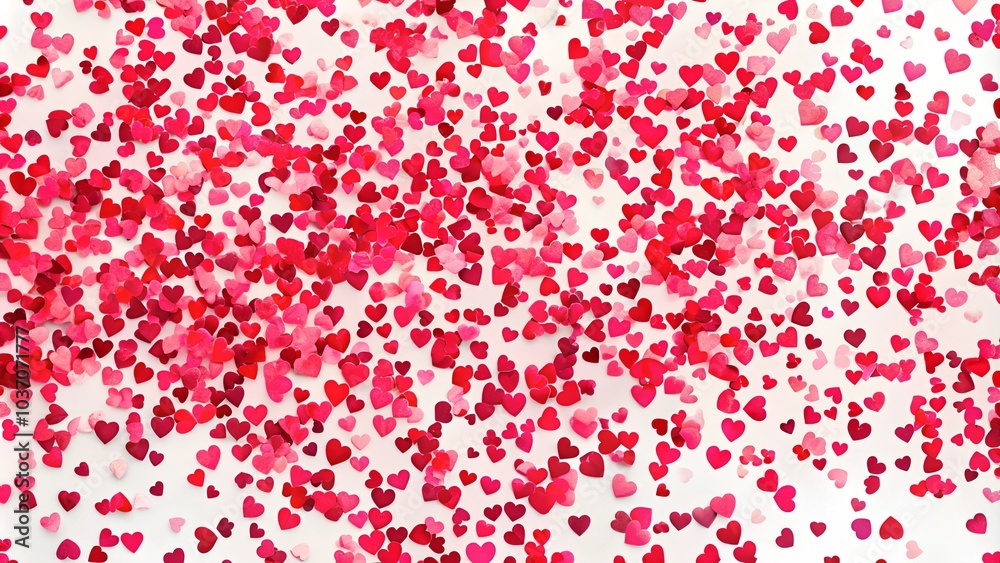 Falling red heart confetti on white background. Falling red heart confetti on white background.