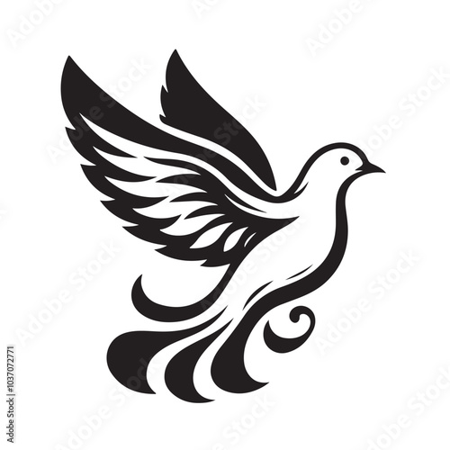 Ornate Black and White Dove Illustration