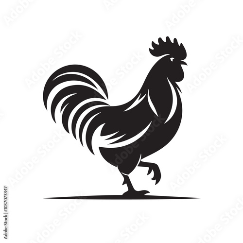 Rooster Silhouette Design Black White Farm Animal