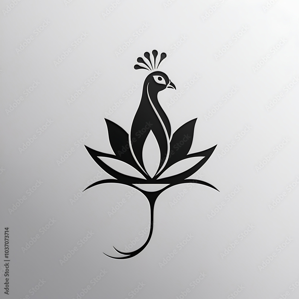 Graceful Elegant Peacock and Lotus Flower Logo Design Graceful Elegant Peacock and Lotus Flower Logo Design