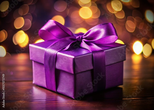 Purple Dot Gift Box with Ribbon - Low Light Photography