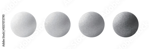 Gray spheres with gradient and textured effects, transitioning smoothly from light to dark.