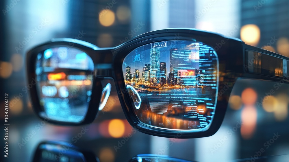 Futuristic Glasses with Cityscape Reflection
