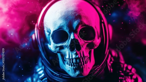 Fototapeta Naklejka Na Ścianę i Meble -  Astronaut Skull in Neon Space