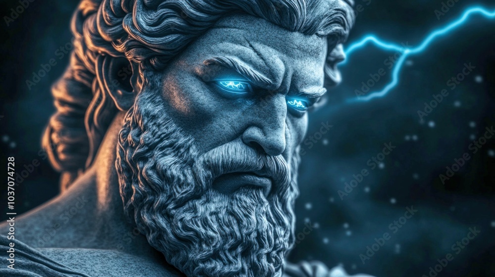 Statue of Zeus with Glowing Eyes and Lightning Statue of Zeus with Glowing Eyes and Lightning