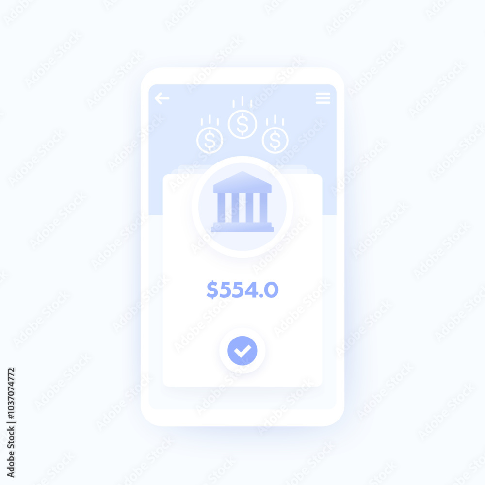 Banking app, payments and finance, mobile ui design