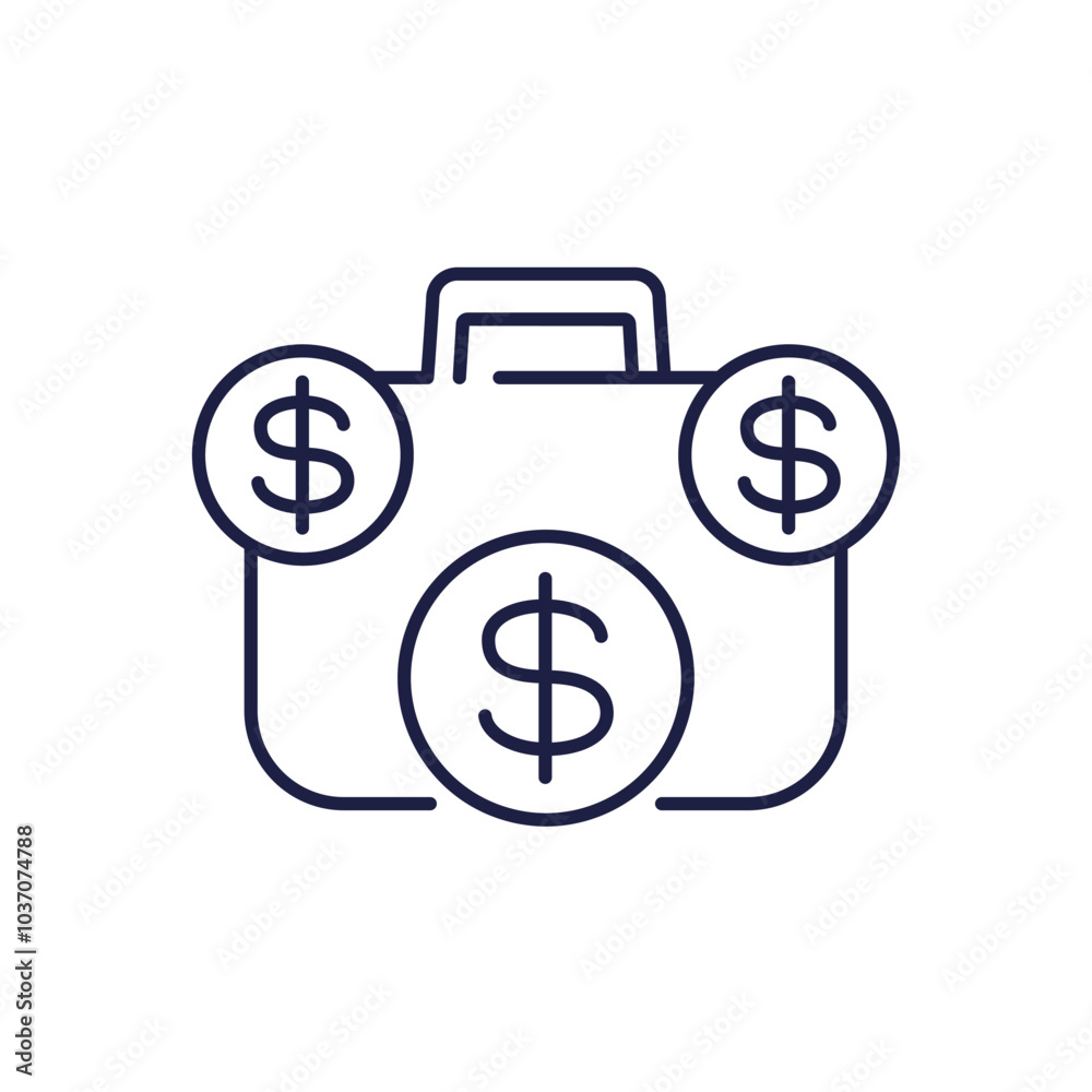 briefcase and money icon, financial portfolio line vector briefcase and money icon, financial portfolio line vector