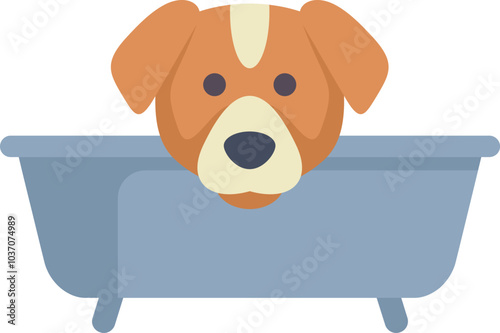 This illustration shows a cute dog taking a bath in a tub, perfect for pet related projects