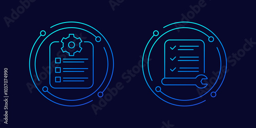 maintenance list, checklist or checkup icons, linear design