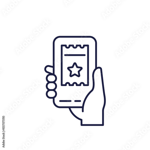 ticket app line icon with phone in hand
