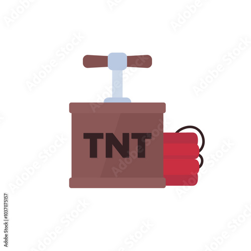 TNT explosive icon, dynamite with detonator flat vector design