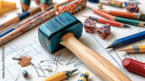 Colorful Craft Tools on Workspace Table