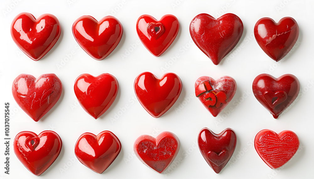 Set of different red hearts on white background Set of different red hearts on white background